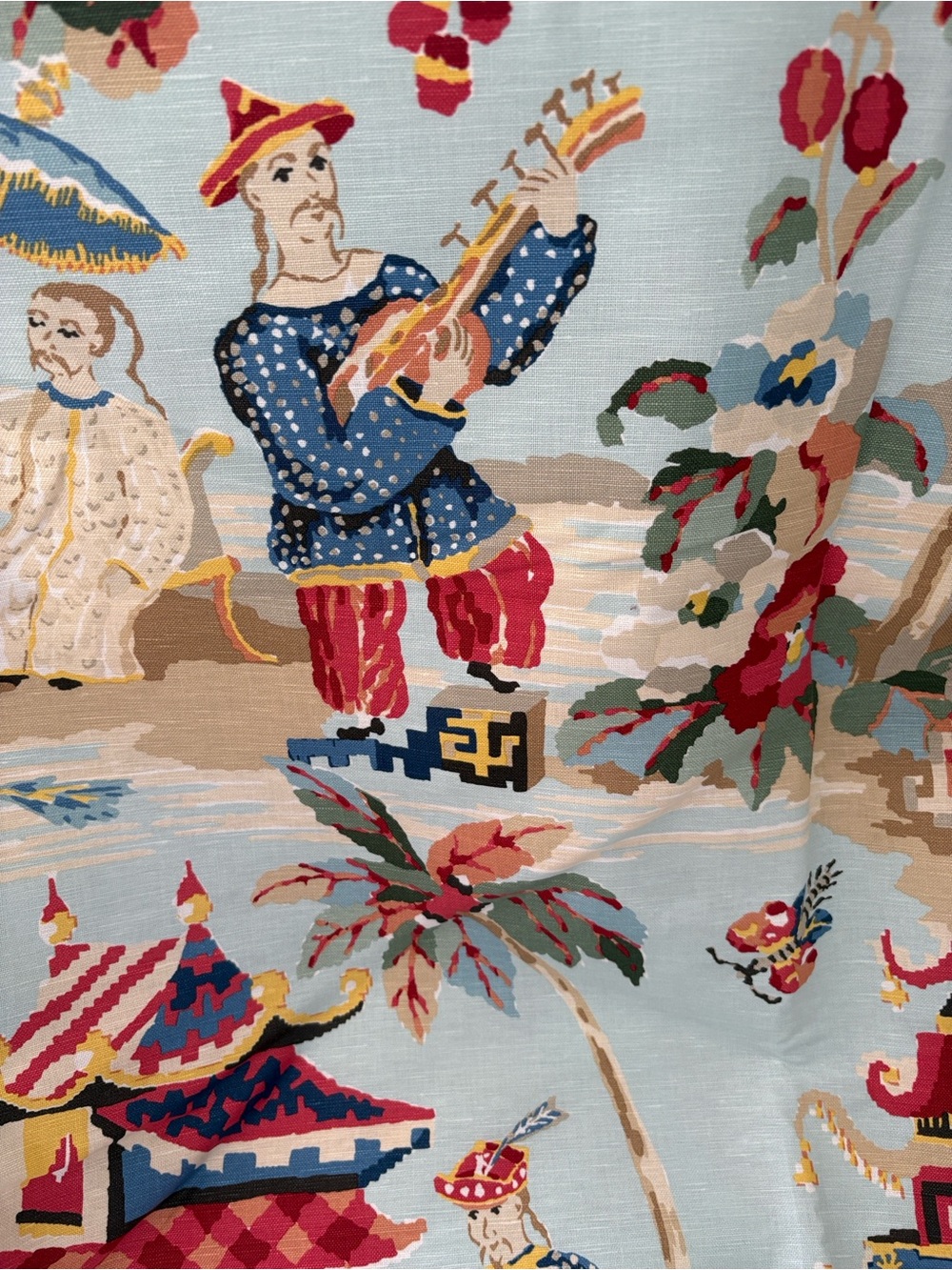 Blue Multi Musical-Scene Decorative Fabric Panel